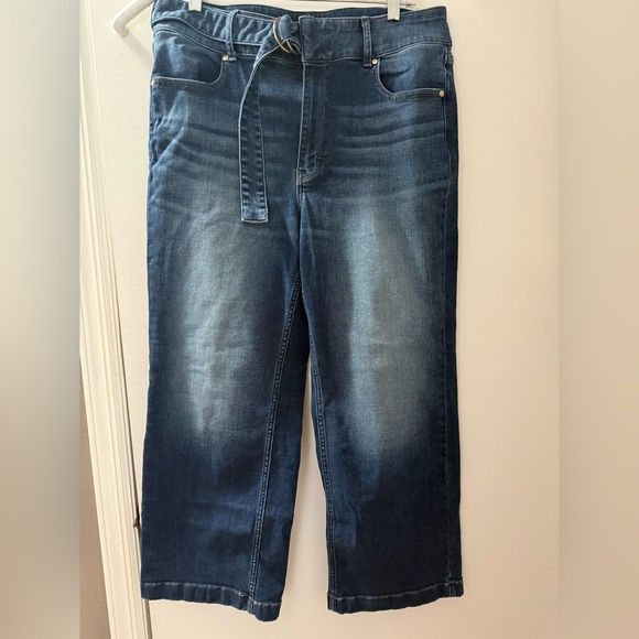 White House Black Market Denim - White House Black Market Dark Blue Belted Cropped Jeans